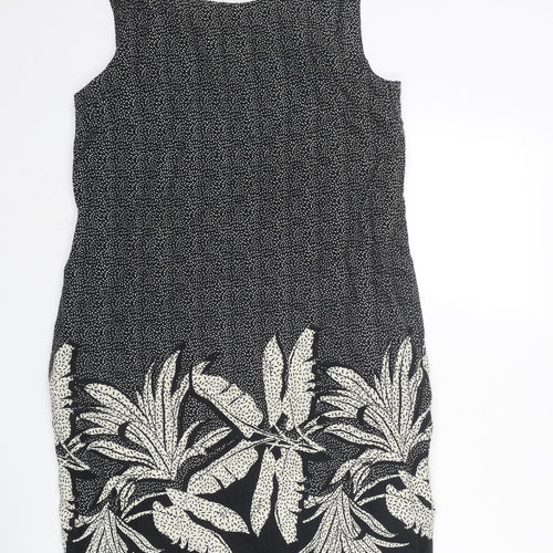 NEXT Womens Black Geometric Linen A-Line Size 10 Boat Neck Pullover - Leaf pattern