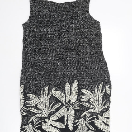 NEXT Womens Black Geometric Linen A-Line Size 10 Boat Neck Pullover - Leaf pattern