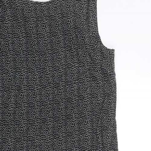 NEXT Womens Black Geometric Linen A-Line Size 10 Boat Neck Pullover - Leaf pattern
