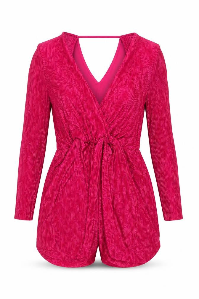 Front view of Only women’s pink polyester playsuit one-piece, size XL, pullover