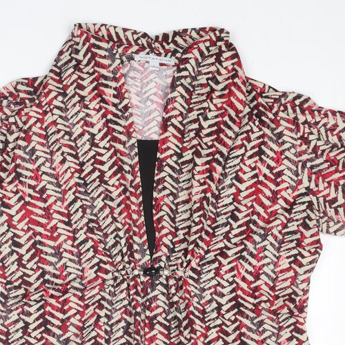 Notations Womens Multicoloured Geometric Polyester Basic Blouse Size L V-Neck