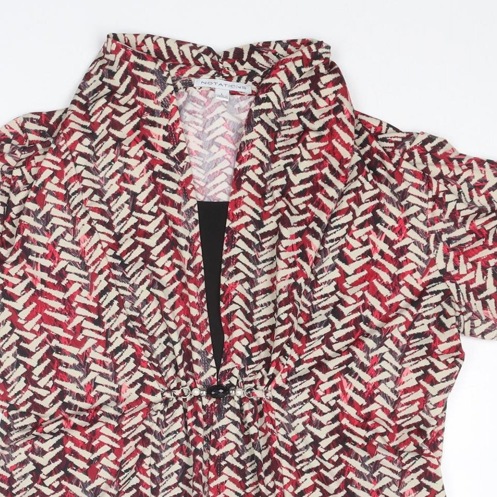 Notations Womens Multicoloured Geometric Polyester Basic Blouse Size L V-Neck