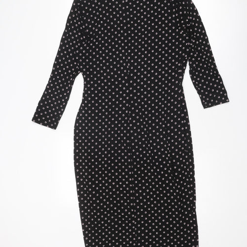 Classic Womens Black Geometric Viscose A-Line Size 10 V-Neck Pullover