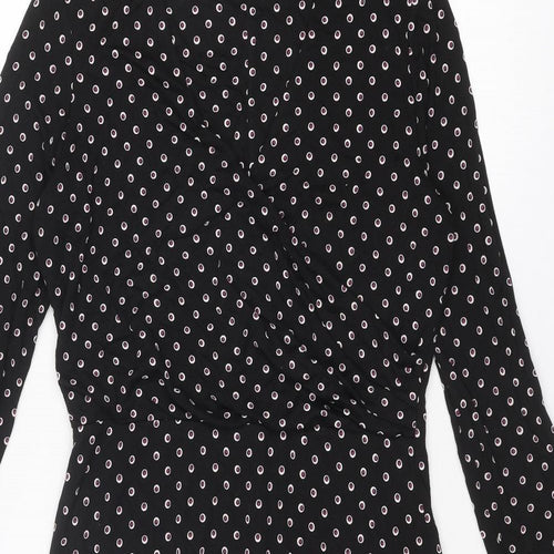Classic Womens Black Geometric Viscose A-Line Size 10 V-Neck Pullover