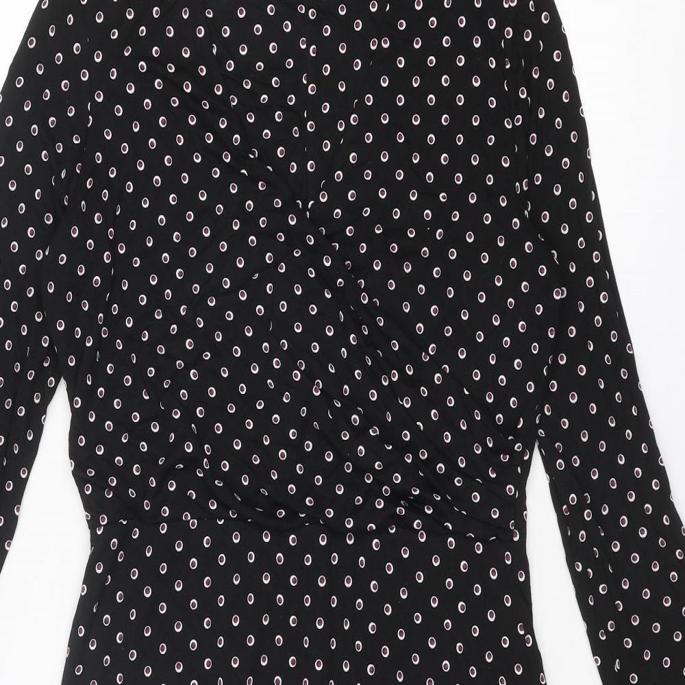 Classic Womens Black Geometric Viscose A-Line Size 10 V-Neck Pullover