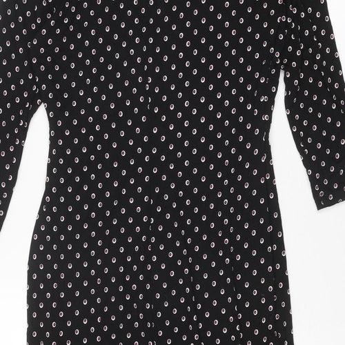 Classic Womens Black Geometric Viscose A-Line Size 10 V-Neck Pullover