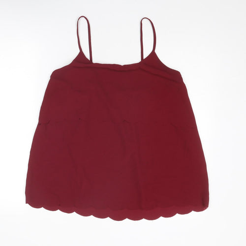 Boohoo Womens Red Polyester Basic Tank Size 16 Round Neck - Scallop Hem