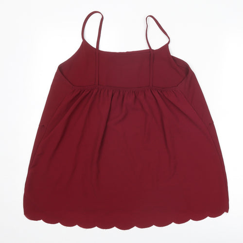 Boohoo Womens Red Polyester Basic Tank Size 16 Round Neck - Scallop Hem