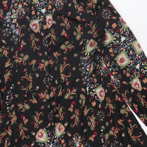 A&G Womens Black Geometric Polyester Trapeze & Swing Size XS Round Neck Tie