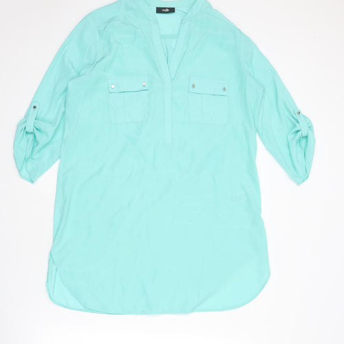 Wallis Womens Blue Polyester Tunic Blouse Size M V-Neck