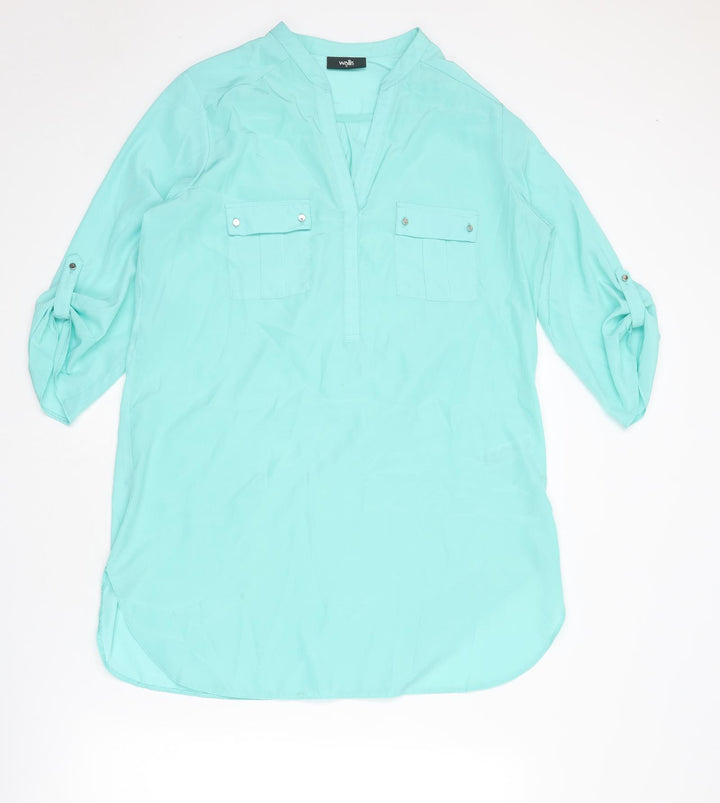 Wallis Womens Blue Polyester Tunic Blouse Size M V-Neck