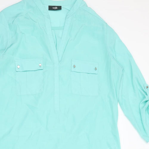 Wallis Womens Blue Polyester Tunic Blouse Size M V-Neck