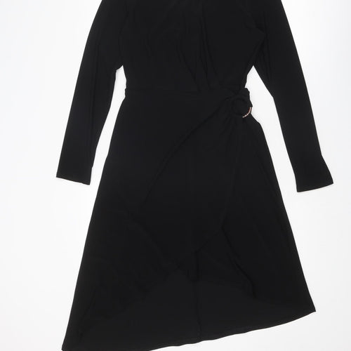 Warehouse Womens Black Polyester A-Line Size 8 Round Neck Button