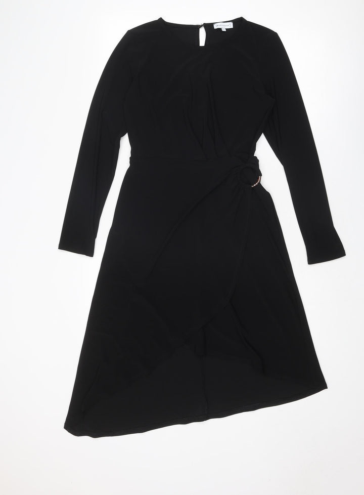 Warehouse Womens Black Polyester A-Line Size 8 Round Neck Button