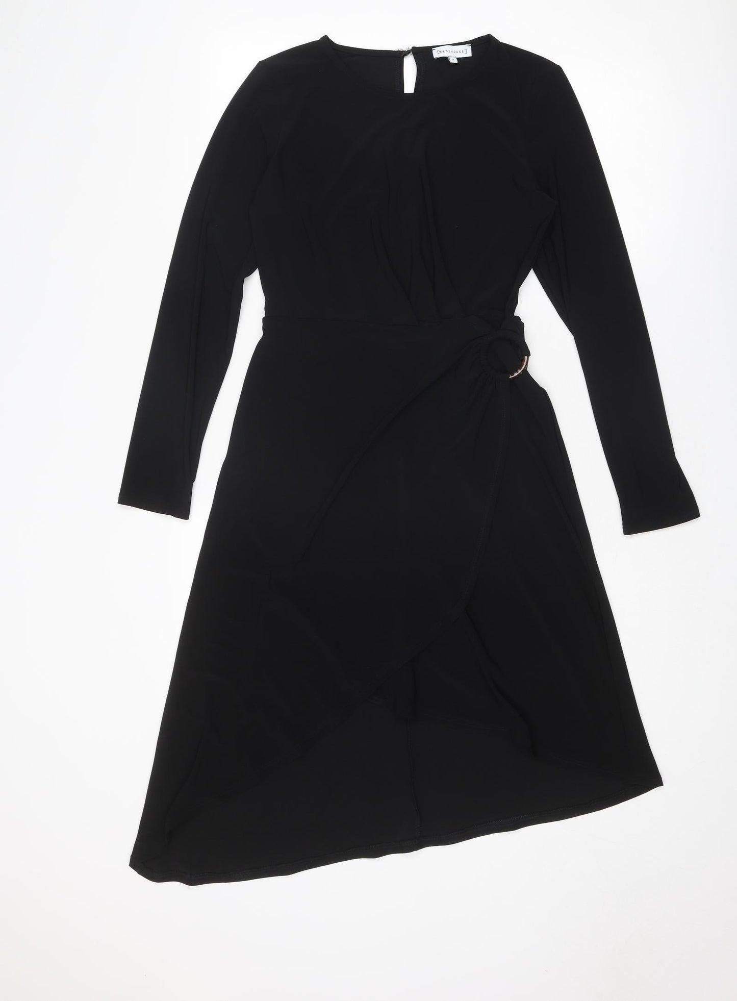 Warehouse Womens Black Polyester A-Line Size 8 Round Neck Button