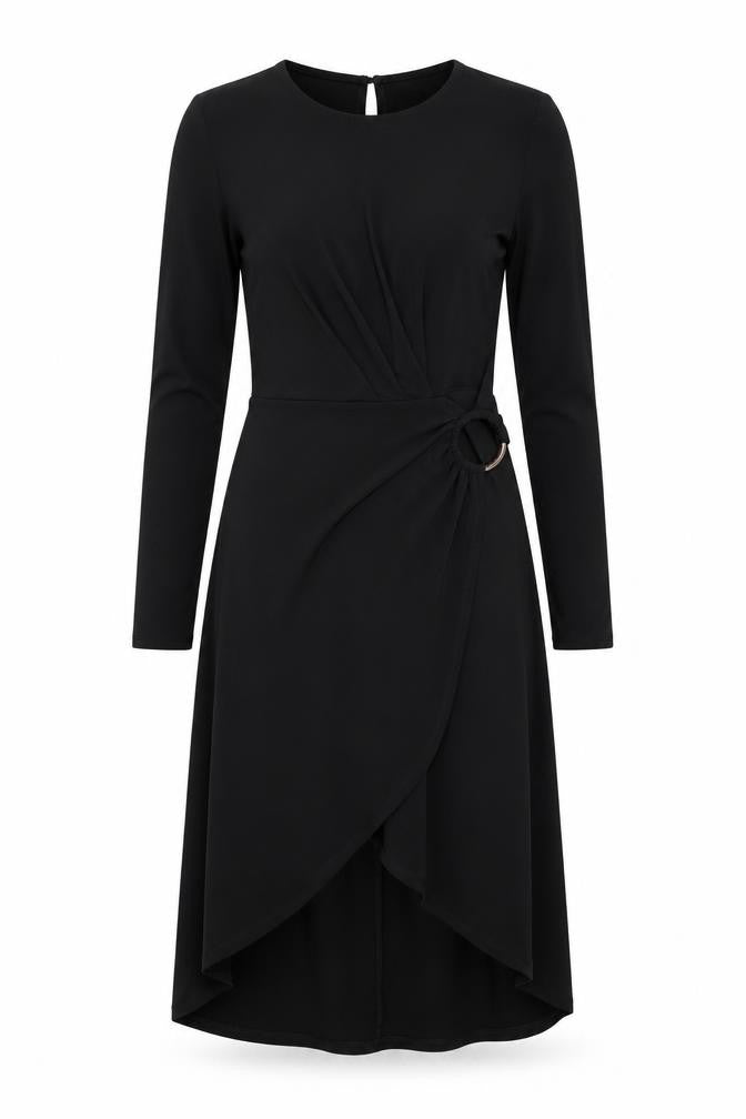 Warehouse Womens Black Polyester A-Line Size 8 Round Neck Button
