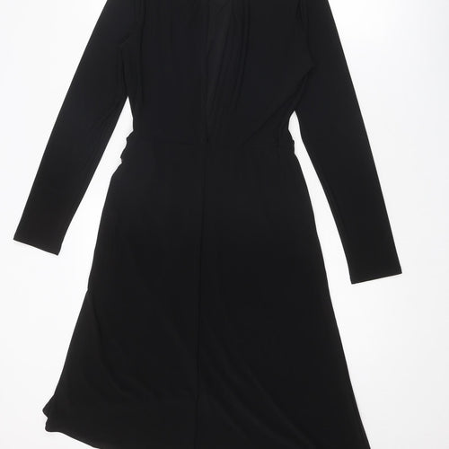 Warehouse Womens Black Polyester A-Line Size 8 Round Neck Button