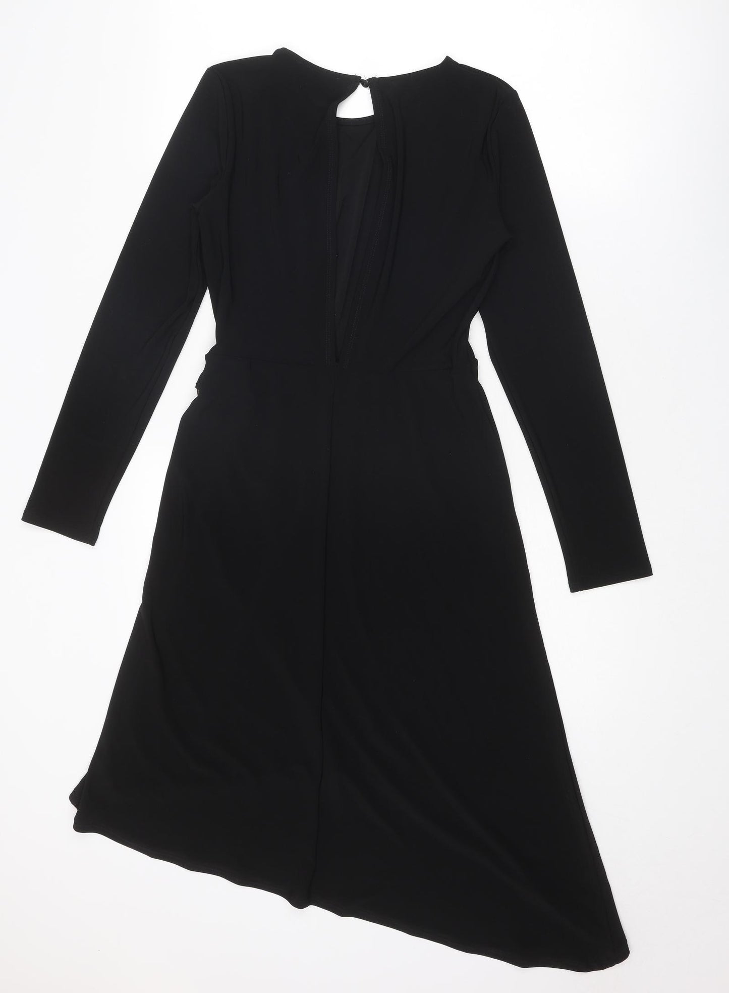 Warehouse Womens Black Polyester A-Line Size 8 Round Neck Button