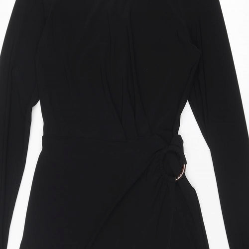 Warehouse Womens Black Polyester A-Line Size 8 Round Neck Button