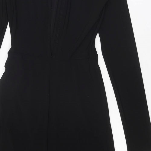 Warehouse Womens Black Polyester A-Line Size 8 Round Neck Button