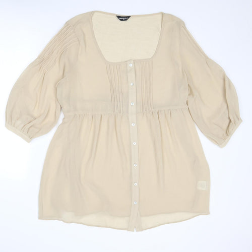 Heart & Soul Womens Beige Polyester Basic Button-Up Size 16 Scoop Neck