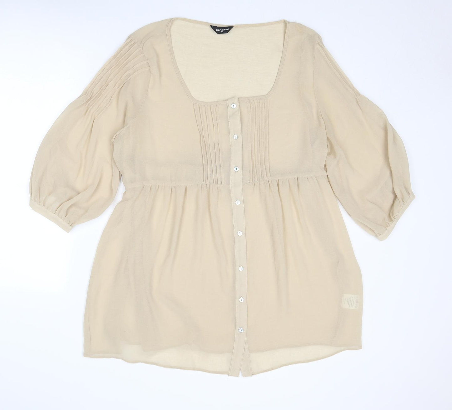 Heart & Soul Womens Beige Polyester Basic Button-Up Size 16 Scoop Neck