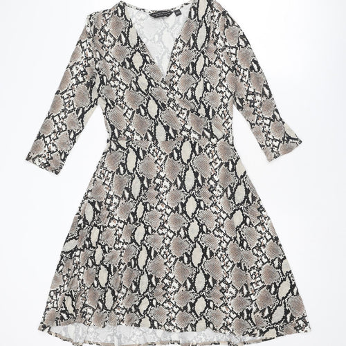 Dorothy Perkins Womens Beige Animal Print Viscose A-Line Size 10 V-Neck Pullover - Snakeskin Pattern