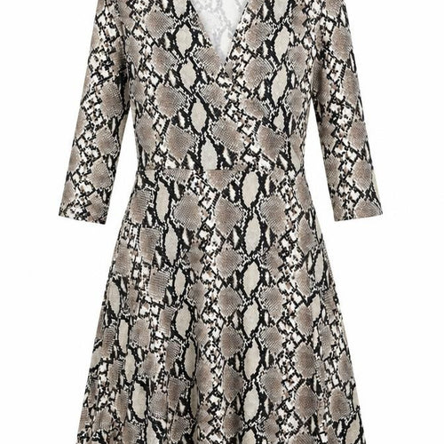 Dorothy Perkins Womens Beige Animal Print Viscose A-Line Size 10 V-Neck Pullover - Snakeskin Pattern