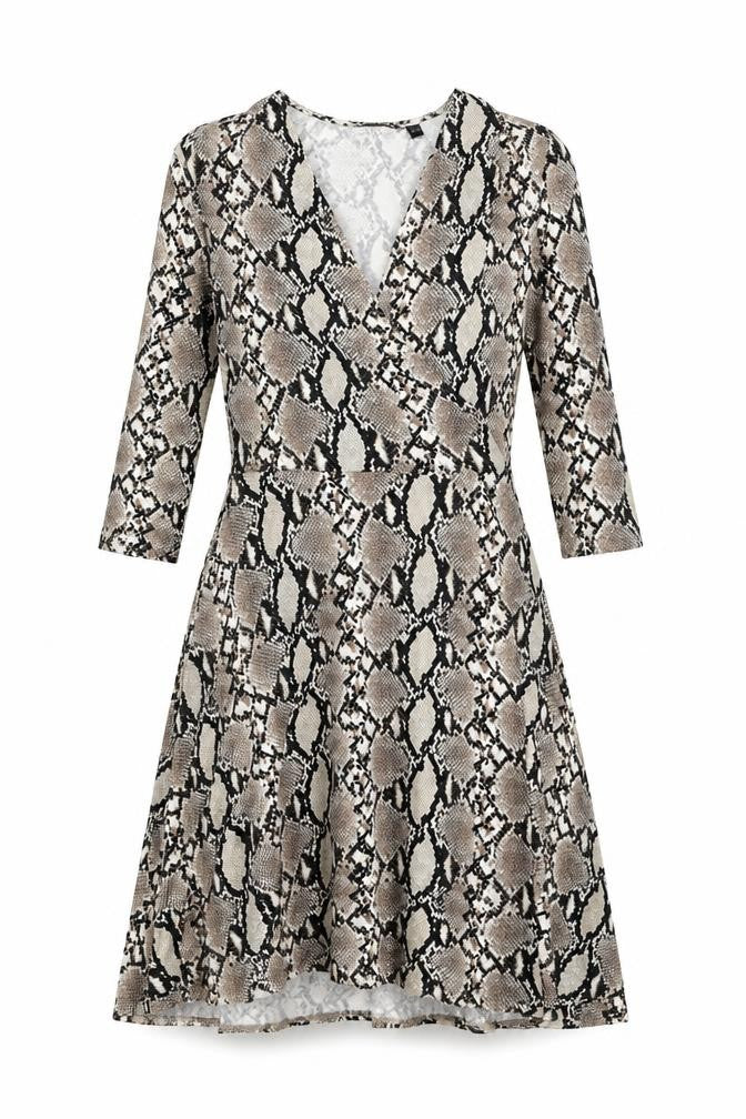 Dorothy Perkins Womens Beige Animal Print Viscose A-Line Size 10 V-Neck Pullover - Snakeskin Pattern