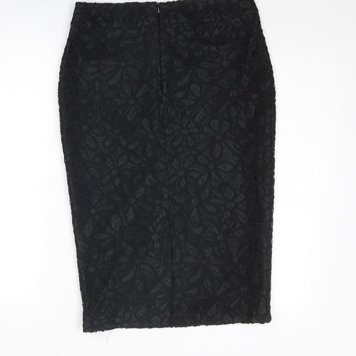 Autograph Womens Black Floral Polyester Straight & Pencil Skirt Size 10 Zip