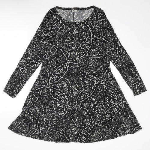 Diva Feva Womens Black Geometric Polyester Jumper Dress Size 12 Round Neck Pullover
