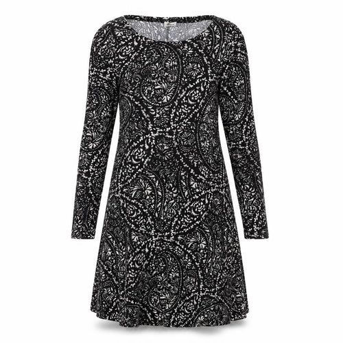 Diva Feva Womens Black Geometric Polyester Jumper Dress Size 12 Round Neck Pullover