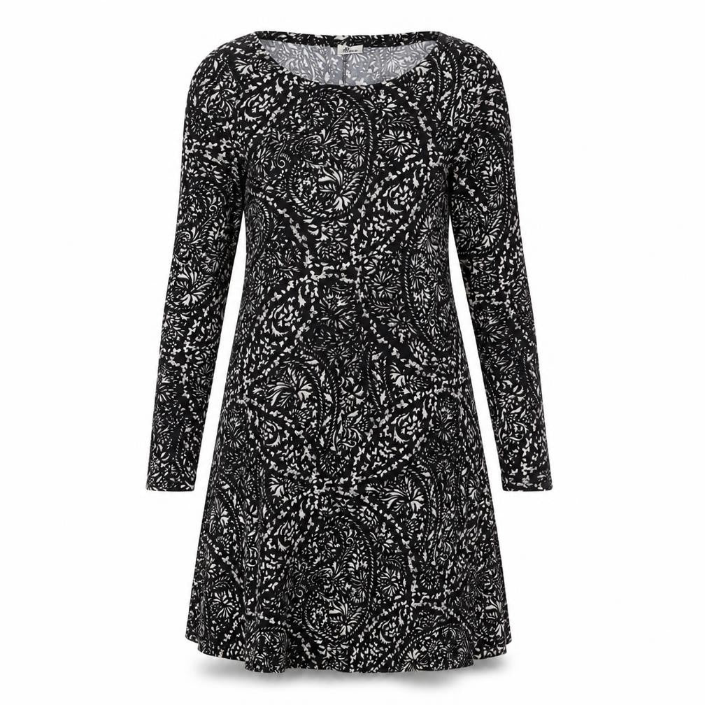 Diva Feva Womens Black Geometric Polyester Jumper Dress Size 12 Round Neck Pullover