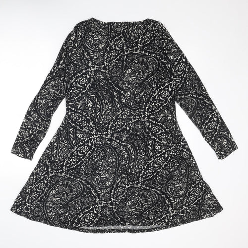 Diva Feva Womens Black Geometric Polyester Jumper Dress Size 12 Round Neck Pullover