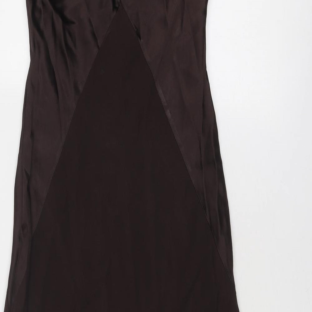 Planet Womens Brown Colourblock Viscose Ball Gown Size 14 Cowl Neck Pullover