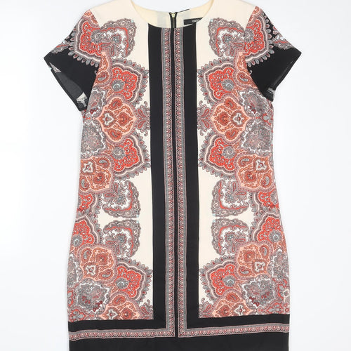 Oasis Womens Multicoloured Geometric Polyester A-Line Size 12 Round Neck Zip
