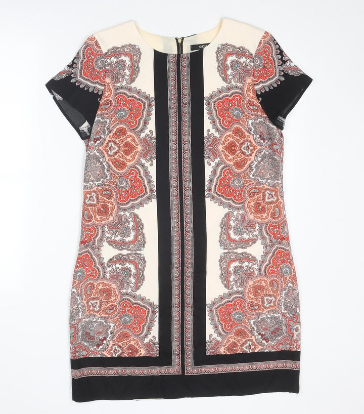 Oasis Womens Multicoloured Geometric Polyester A-Line Size 12 Round Neck Zip