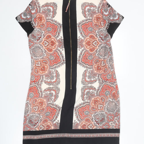 Oasis Womens Multicoloured Geometric Polyester A-Line Size 12 Round Neck Zip