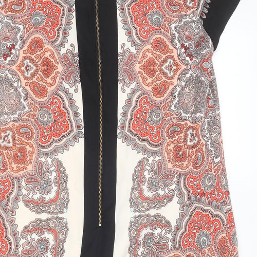 Oasis Womens Multicoloured Geometric Polyester A-Line Size 12 Round Neck Zip