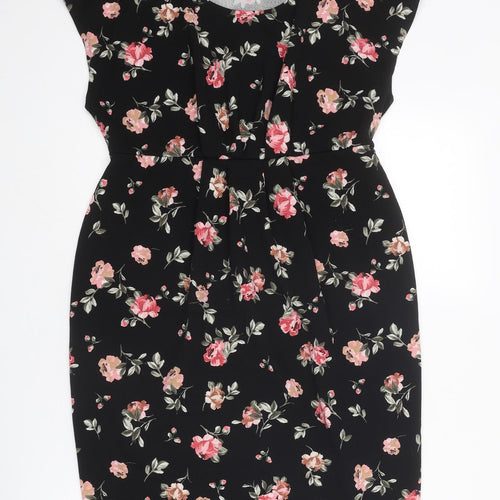 New Look Womens Black Floral Polyester A-Line Size 14 Round Neck Pullover