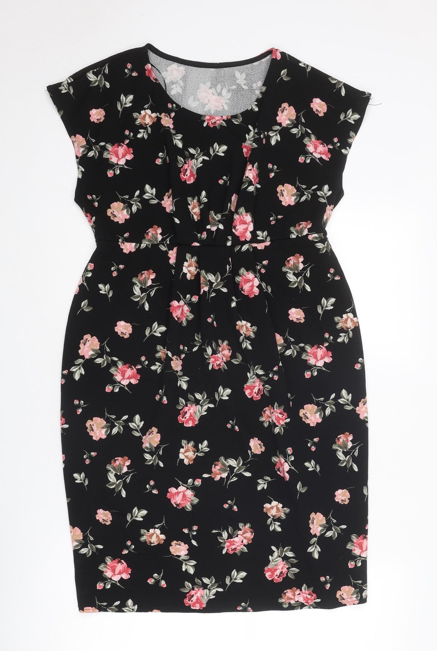 New Look Womens Black Floral Polyester A-Line Size 14 Round Neck Pullover