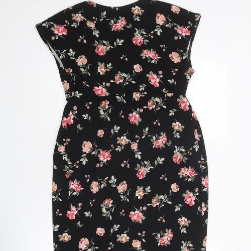 New Look Womens Black Floral Polyester A-Line Size 14 Round Neck Pullover