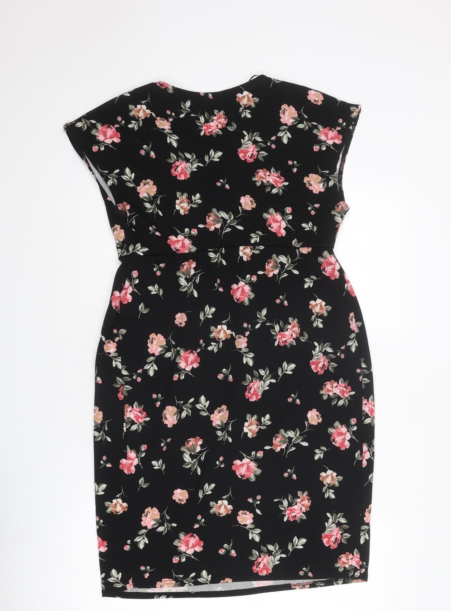 New Look Womens Black Floral Polyester A-Line Size 14 Round Neck Pullover
