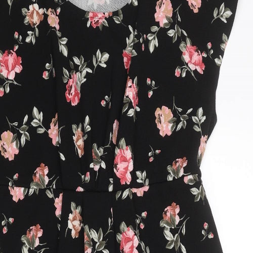 New Look Womens Black Floral Polyester A-Line Size 14 Round Neck Pullover