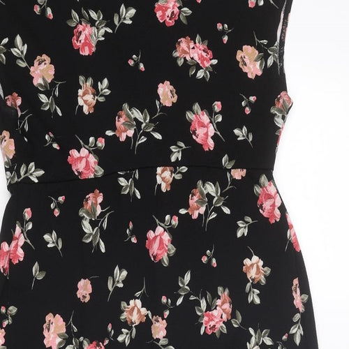 New Look Womens Black Floral Polyester A-Line Size 14 Round Neck Pullover