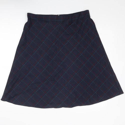 Country Casuals Womens Blue Check Polyester A-Line Skirt Size 16 Zip