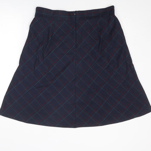 Country Casuals Womens Blue Check Polyester A-Line Skirt Size 16 Zip