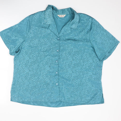 Bonmarché Womens Blue Floral Polyester Basic Button-Up Size 24 Collared