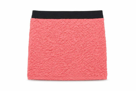 Front view of Pilot women’s pink polyester bandage skirt, size UK 12