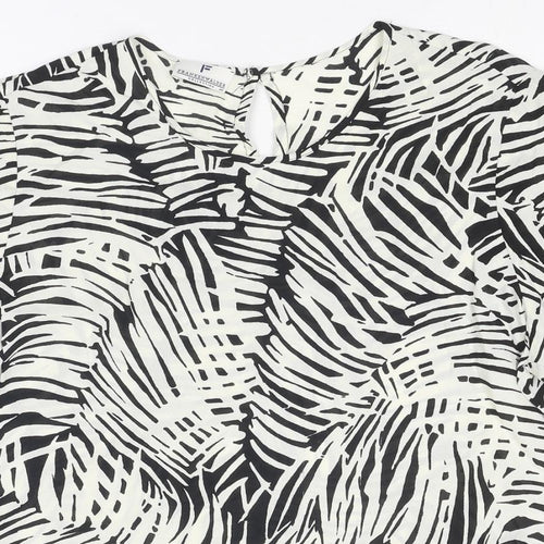 FRANKENWALDER Womens Ivory Geometric Viscose Basic Blouse Size 12 Round Neck
